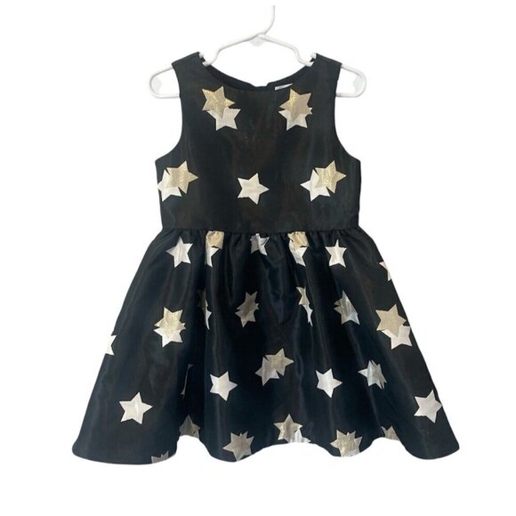 Gymboree Dress Girls 4 Black Gold Sparkle star Dress Christmas Wedding Lined - Picture 1 of 12